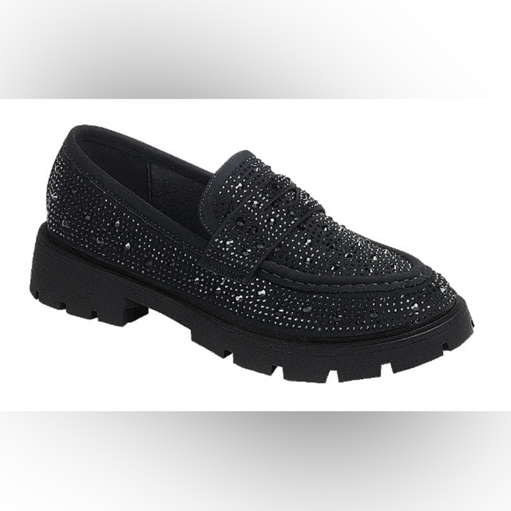 Stylish and Fashion Loafers. Rhinestones Black  Lug Sole. Various Sizes
